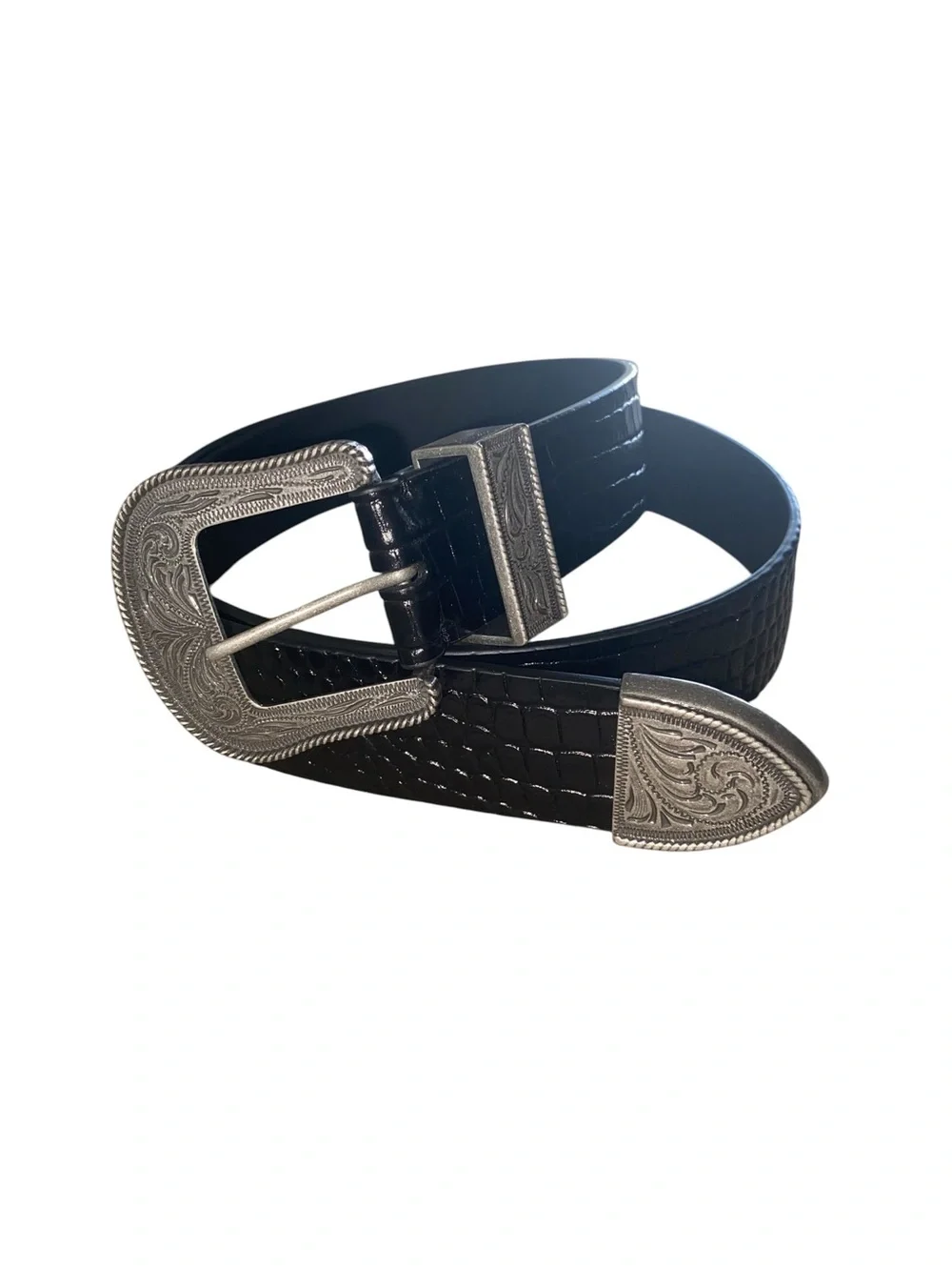 Lauren Ralph Lauren Crocodile Leather Silver Filigree Western Belt cowgirl